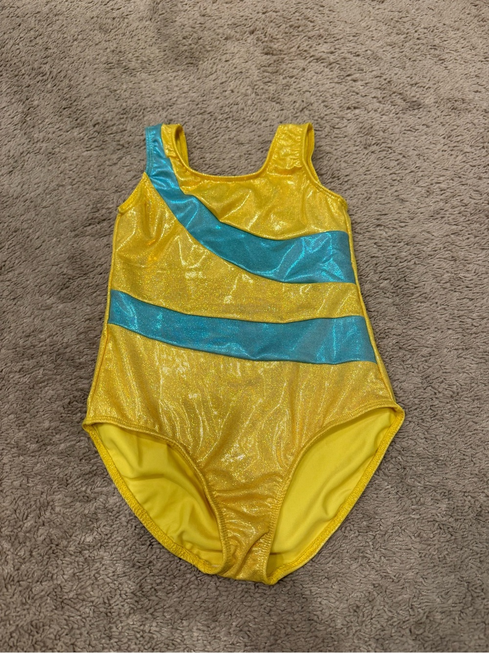 Girls Yellow Turquoise Metallic Gymnastics Dance Leotard Shiny Sleeveless